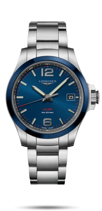 Longines L3.719.4.96.6 : Conquest V.H.P. 41 Stainless Steel / Ceramic / Blue / Bracelet