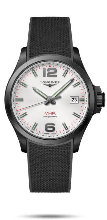 Longines L3.726.2.76.9 : Conquest V.H.P. 43 PVD / Silver / Rubber