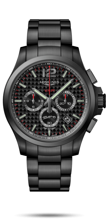 Longines L3.727.2.66.6 : Conquest V.H.P. Chronograph 44 PVD / Carbon / Bracelet