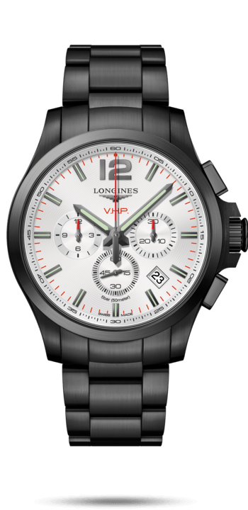 Longines L3.727.2.76.6 : Conquest V.H.P. Chronograph 44 PVD / Silver / Bracelet