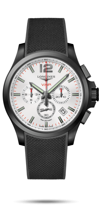 Longines L3.727.2.76.9 : Conquest V.H.P. Chronograph 44 PVD / Silver / Rubber