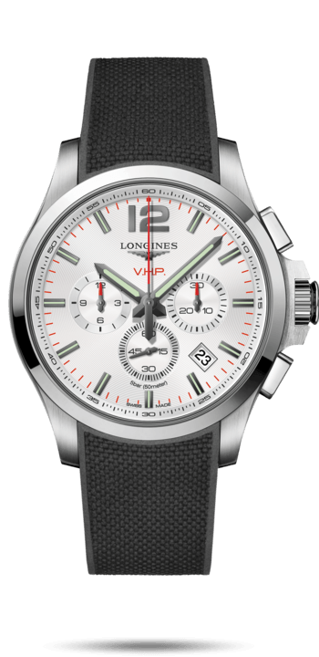 Longines L3.727.4.76.9 : Conquest V.H.P. Chronograph 44 Stainless Steel / Silver / Rubber