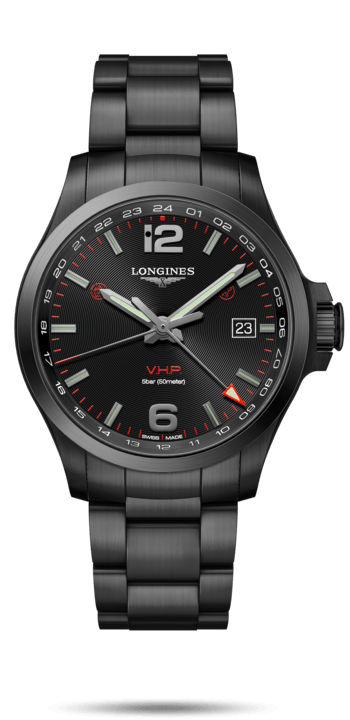 Longines L3.728.2.56.6 : Conquest V.H.P. GMT 43  PVD / Black / Bracelet