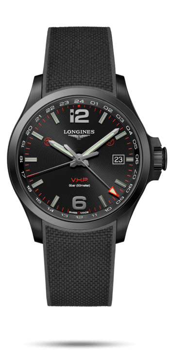 Longines L3.728.2.56.9 : Conquest V.H.P. GMT 43  PVD / Black / Rubber