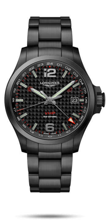 Longines L3.728.2.66.6 : Conquest V.H.P. GMT 43 PVD / Carbon / Bracelet