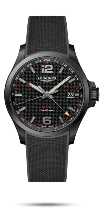 Longines L3.728.2.66.9 : Conquest V.H.P. GMT 43 PVD / Carbon / Rubber