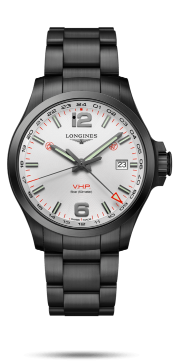 Longines L3.728.2.76.6 : Conquest V.H.P. GMT 43 PVD / Silver / Bracelet