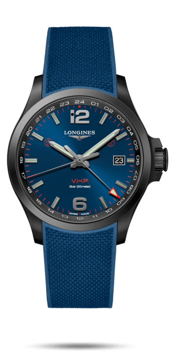 Longines L3.728.2.96.9 : Conquest V.H.P. GMT 43 PVD / Blue / Rubber