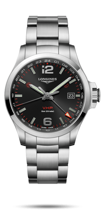 Longines L3.728.4.56.6 : Conquest V.H.P. GMT 43 Stainless Steel / Black / Bracelet