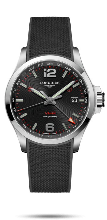 Longines L3.728.4.56.9 : Conquest V.H.P. GMT 43 Stainless Steel / Black / Rubber