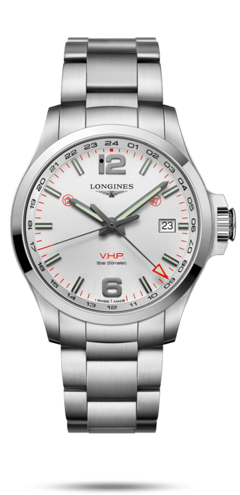 Longines L3.728.4.76.6 : Conquest V.H.P. GMT 43 Stainless Steel / Silver / Bracelet