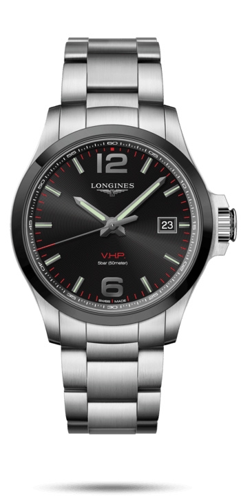 Longines L3.729.4.56.6 : Conquest V.H.P. 43 Stainless Steel / Ceramic / Black / Bracelet