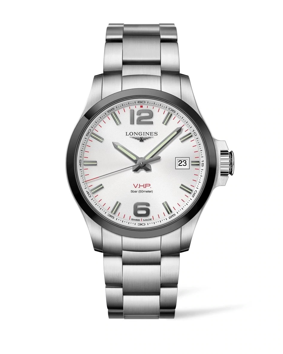 Longines L3.729.4.76.6 : Conquest V.H.P. 43 Stainless Steel / Ceramic / Silver / Bracelet