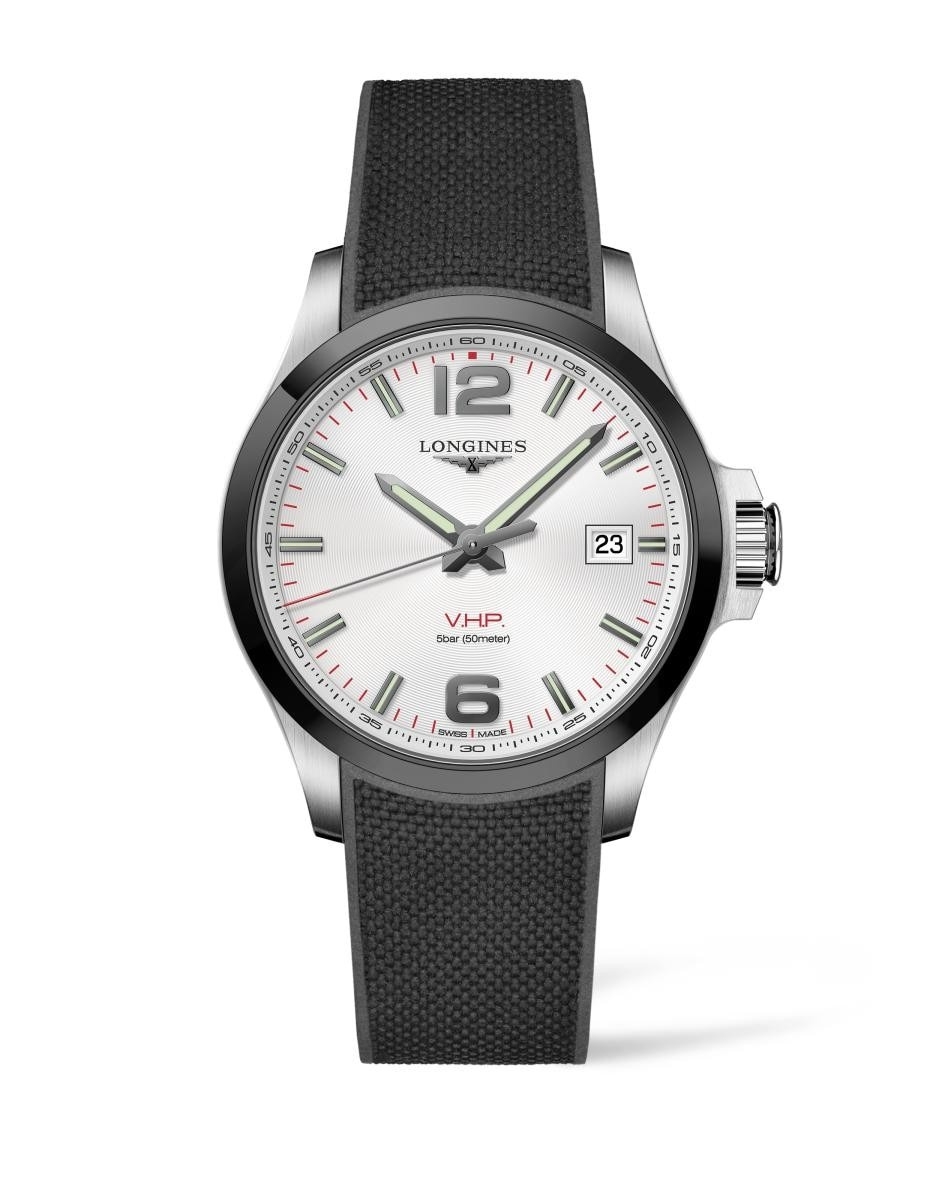 Longines L3.729.4.76.9 : Conquest V.H.P. 43 Stainless Steel / Ceramic / Silver / Rubber