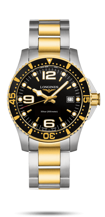 Longines L3.740.3.56.7 : HydroConquest 41 Quartz Stainless Steel / Yellow Gold / Black / Bracelet