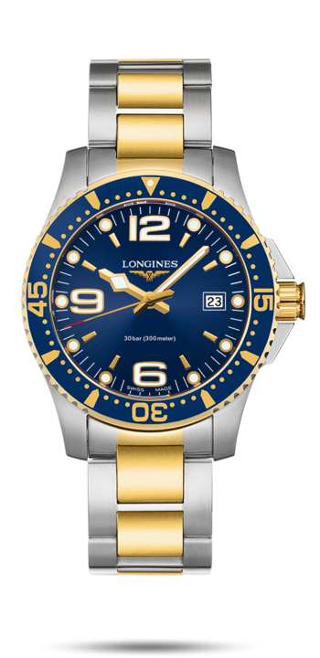 Longines L3.740.3.96.7 : HydroConquest 41 Quartz Stainless Steel / Yellow Gold / Blue / Bracelet