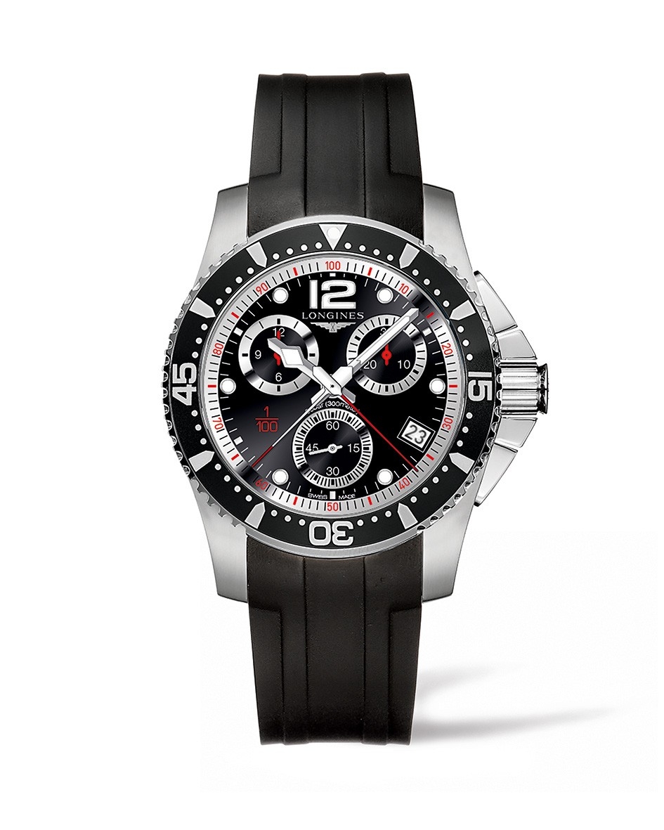 Longines L3.743.4.56.2 : Hydroconquest 41 Quartz Chronograph Stainless Steel / Black / Rubber