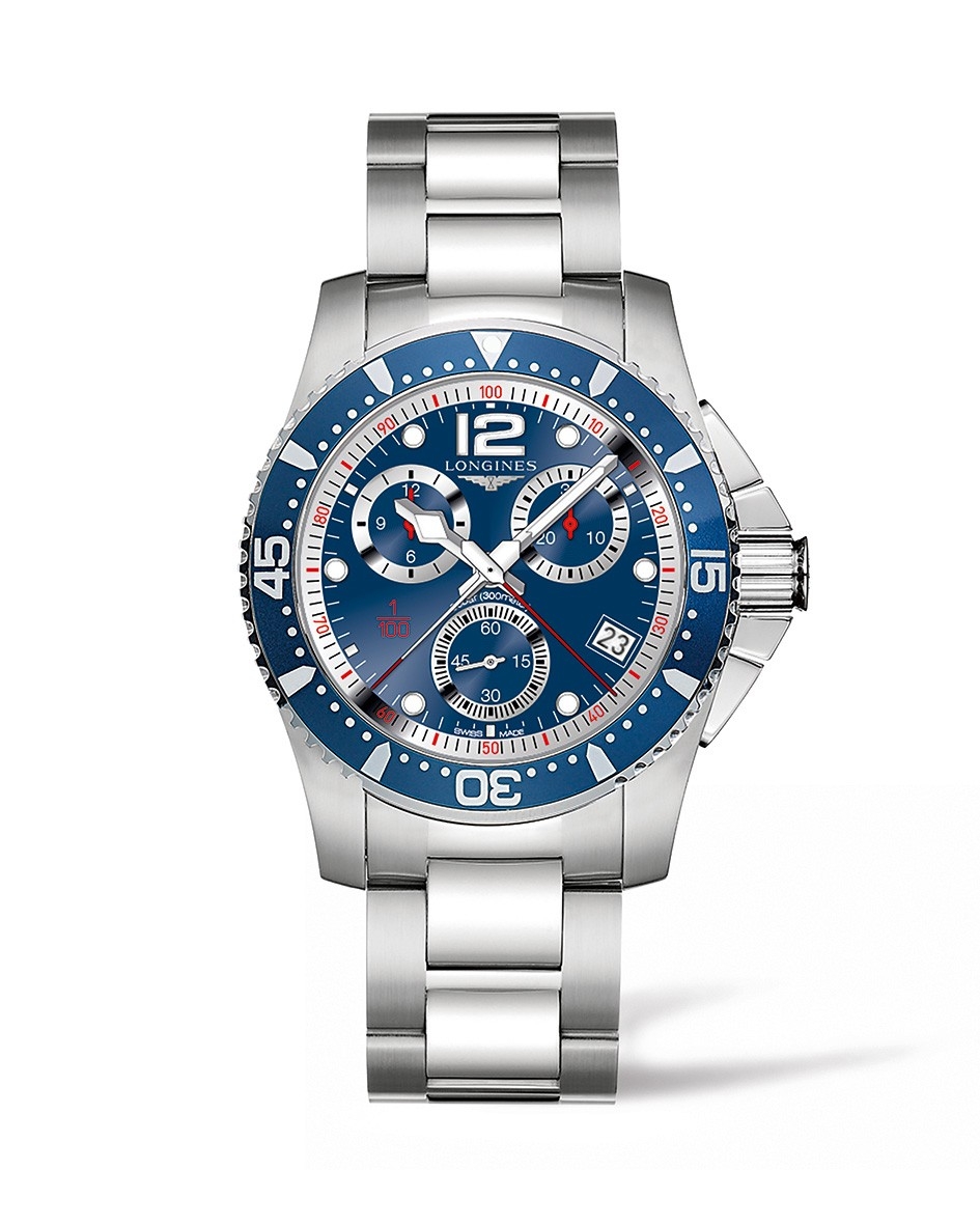 Longines L3.743.4.96.6 : Hydroconquest 41 Quartz Chronograph Stainless Steel / Blue / Bracelet