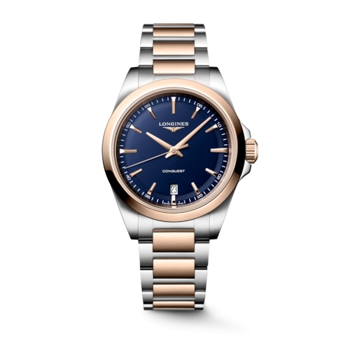 Longines L3.750.3.98.7 : Conquest Quartz 38 Stainless Steel - Red Gold / Blue / Bracelet