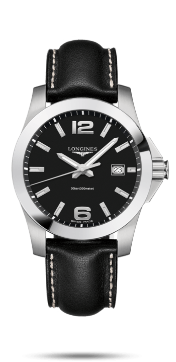 Longines L3.759.4.58.3 : Conquest Quartz 41 Stainless Steel / Black / Strap