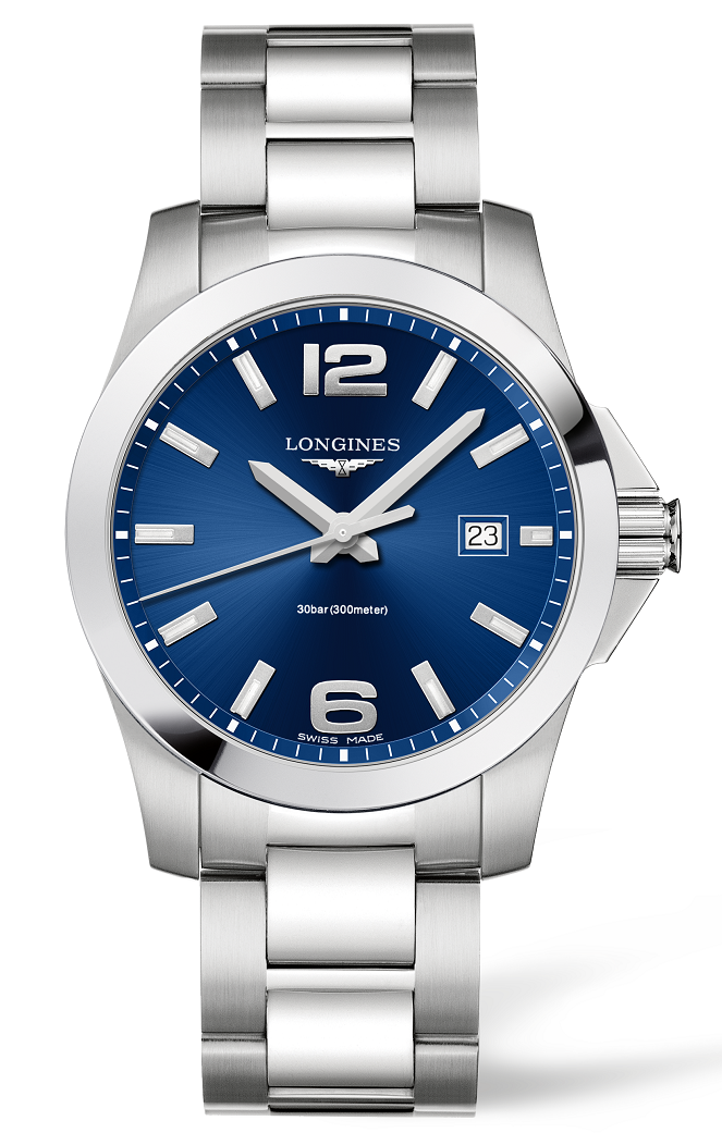Longines L3.759.4.96.6 : Conquest Quartz 41 Stainless Steel / Blue / Bracelet