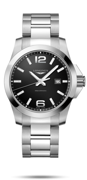 Longines L3.760.4.56.6 : Conquest Quartz 43 Stainless Steel / Black / Bracelet
