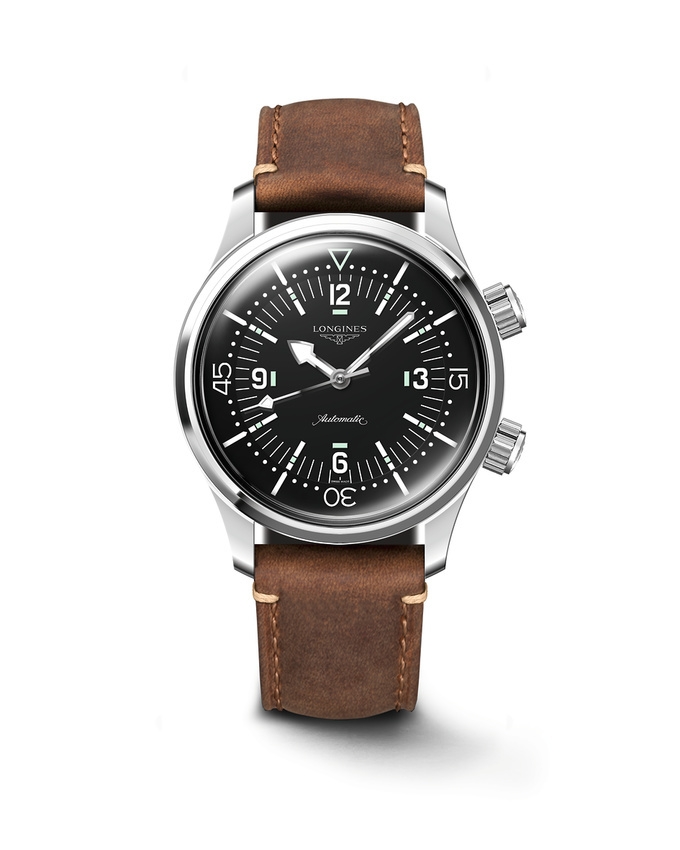 Longines L3.764.4.50.0 : Heritage Legend Diver 39 Stainless Steel / Black / Leather Strap