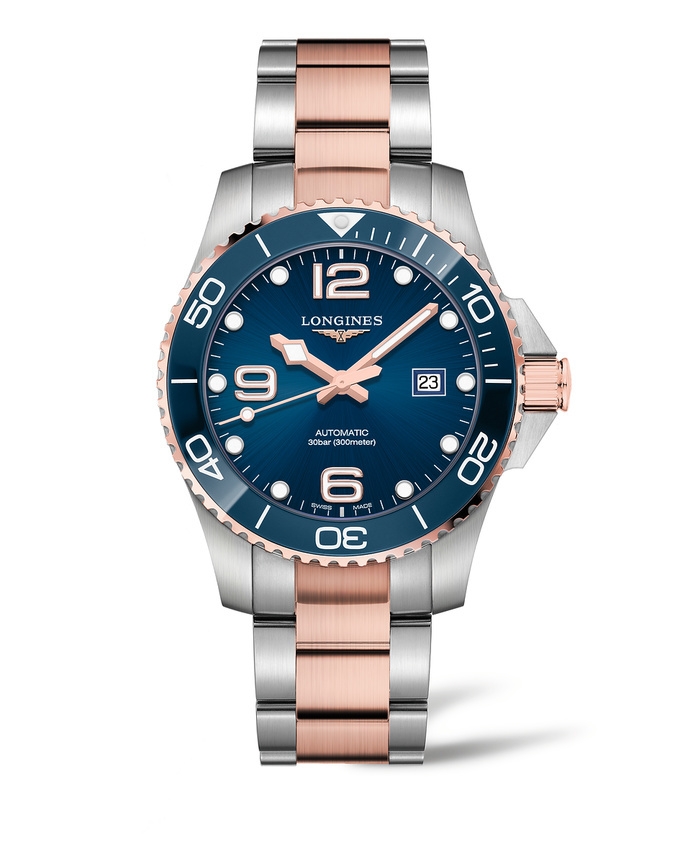 Longines L3.782.3.98.7 : HydroConquest 43 Automatic Stainless Steel - Pink Gold / Blue / Bracelet