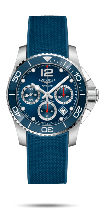 Longines L3.783.4.96.9 : HydroConquest 41 Automatic Chronograph Stainless Steel / Ceramic / Blue / Rubber