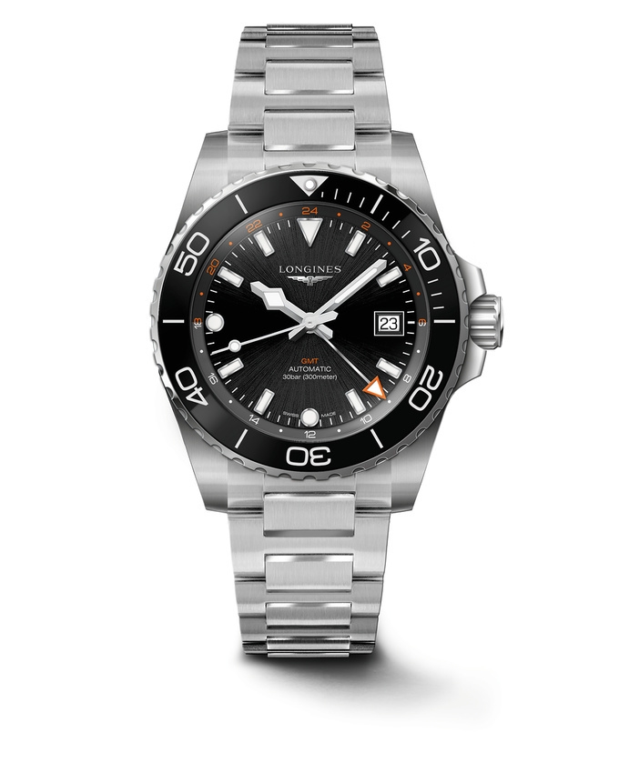 Longines L3.790.4.56.6 : Hydroconquest GMT 41 Stainless Steel / Black / Bracelet