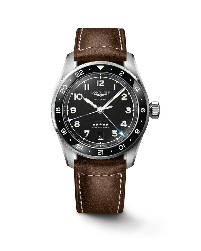Longines L3.802.4.53.2 : Spirit Zulu Time 39 Stainless Steel / Black / Strap