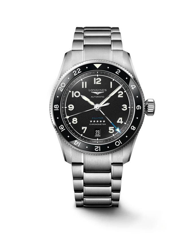 Longines L3.802.4.53.6 : Spirit Zulu Time 39 Stainless Steel / Black / Bracelet