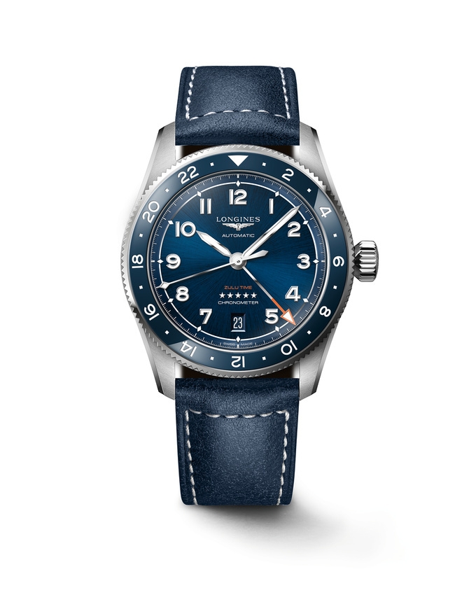 Longines L3.802.4.93.2 : Spirit Zulu Time 39 Stainless Steel / Blue / Strap