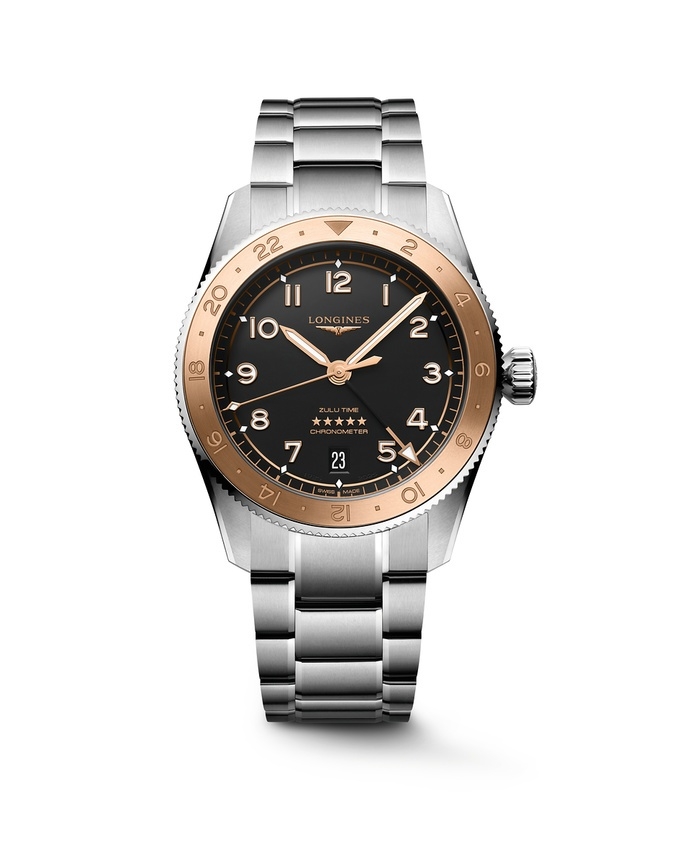 Longines L3.803.5.53.6 : Spirit Zulu Time 1925 39 Stainless Steel - Pink Gold / Black / Bracelet / 100 Years