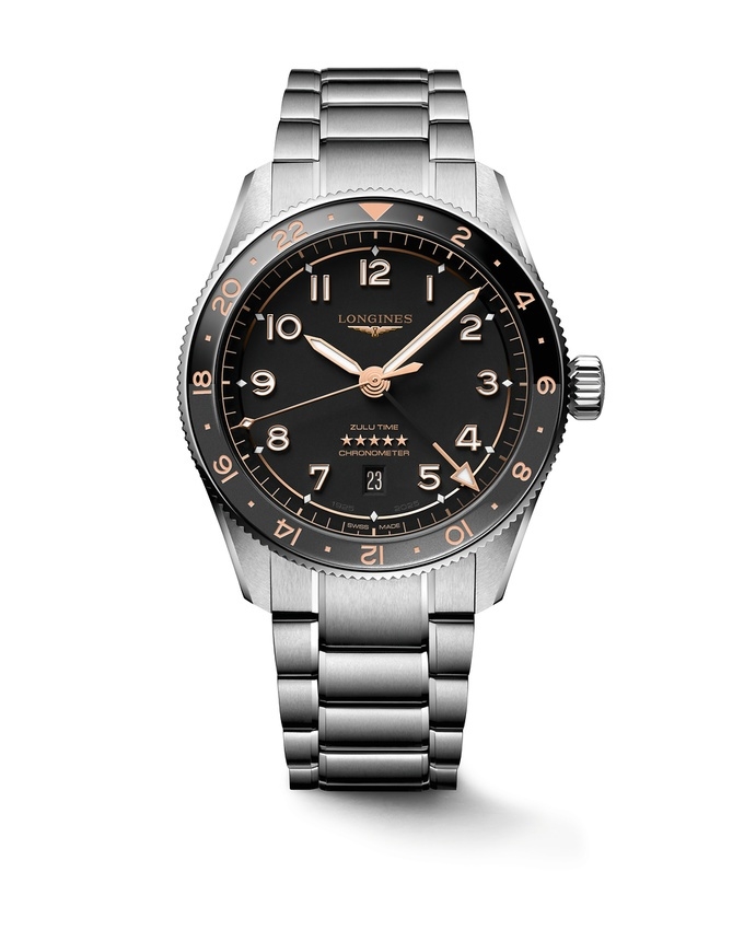 Longines L3.812.4.50.6 : Spirit Zulu Time 42 Stainless Steel / Black / Bracelet