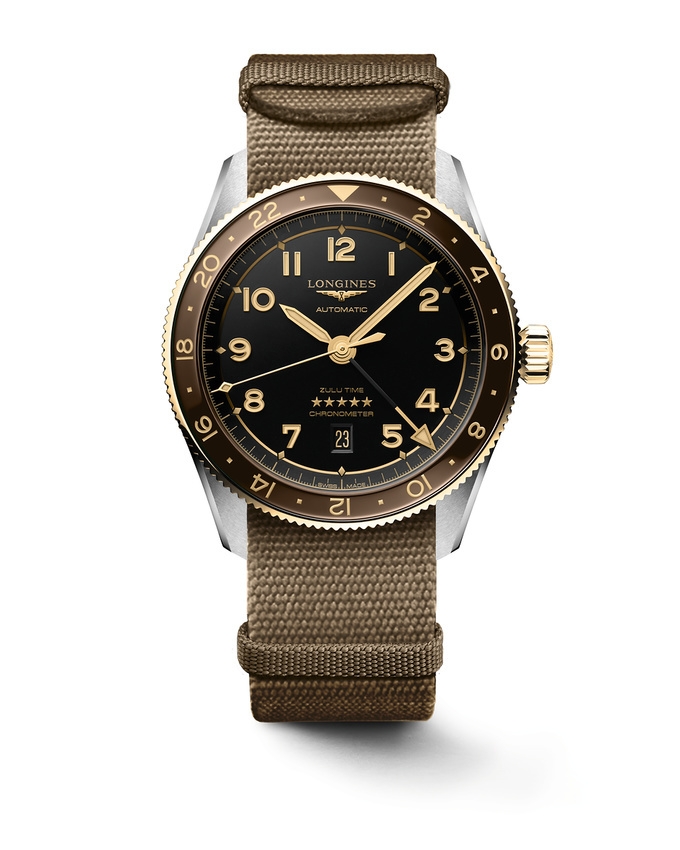 Longines L3.812.5.53.9 : Spirit Zulu Time 42 Stainless Steel - Yellow Gold / Anthracite / NATO