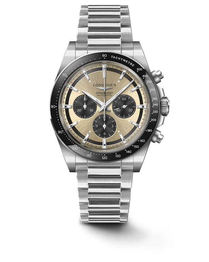 Longines L3.835.4.32.6 : Conquest Chronograph 42 Stainless Steel / Brown / Bracelet