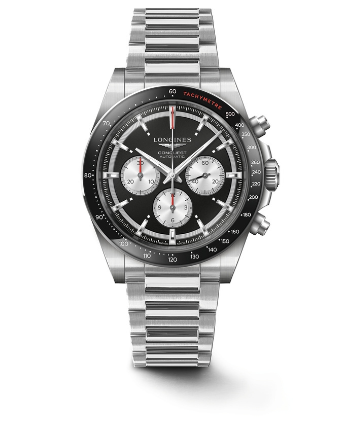 Longines L3.835.4.52.6 : Conquest Chronograph 42 Stainless Steel / Black / Bracelet