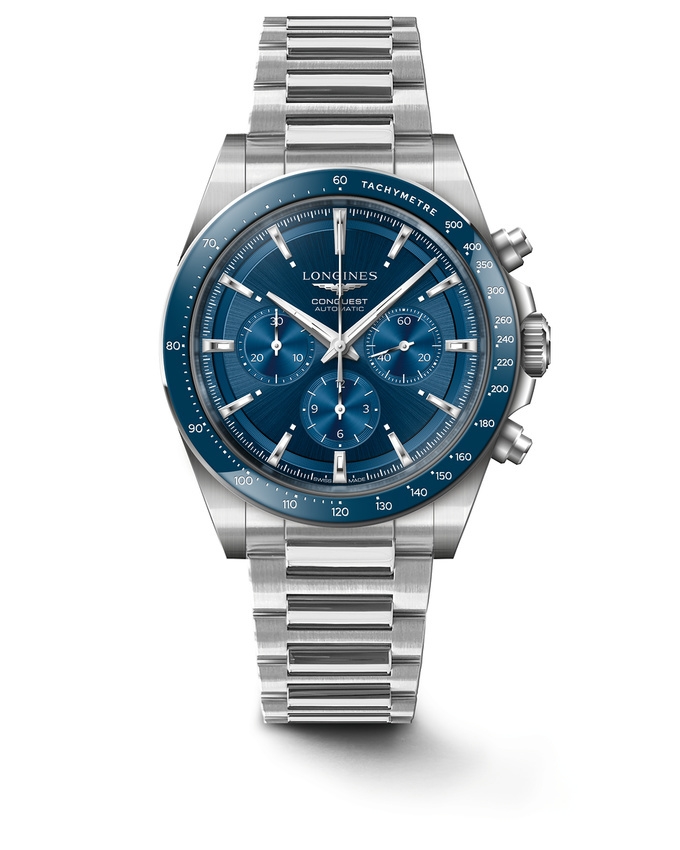 Longines L3.835.4.92.6 : Conquest Chronograph 42 Stainless Steel / Blue / Bracelet