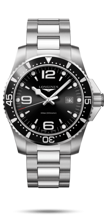 Longines L3.840.4.56.6 : HydroConquest 44 Quartz Stainless steel / Black / Bracelet