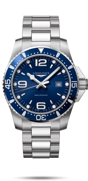Longines L3.840.4.96.6 : HydroConquest 44 Quartz Stainless Steel / Blue / Bracelet