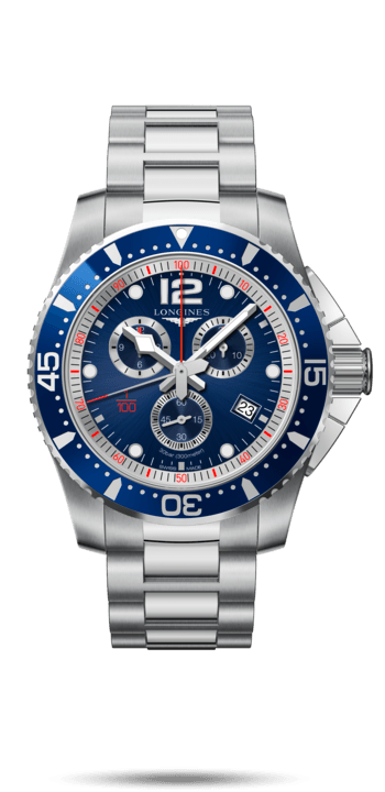 Longines L3.843.4.96.6 : HydroConquest 47.5 Quartz Chronograph Stainless Steel / Blue / Bracelet