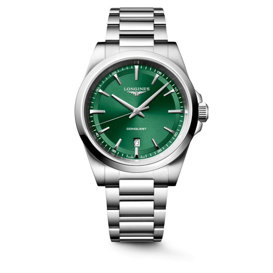 Longines L3.860.4.09.6 : Conquest Quartz 41 Stainless Steel / Green / Bracelet