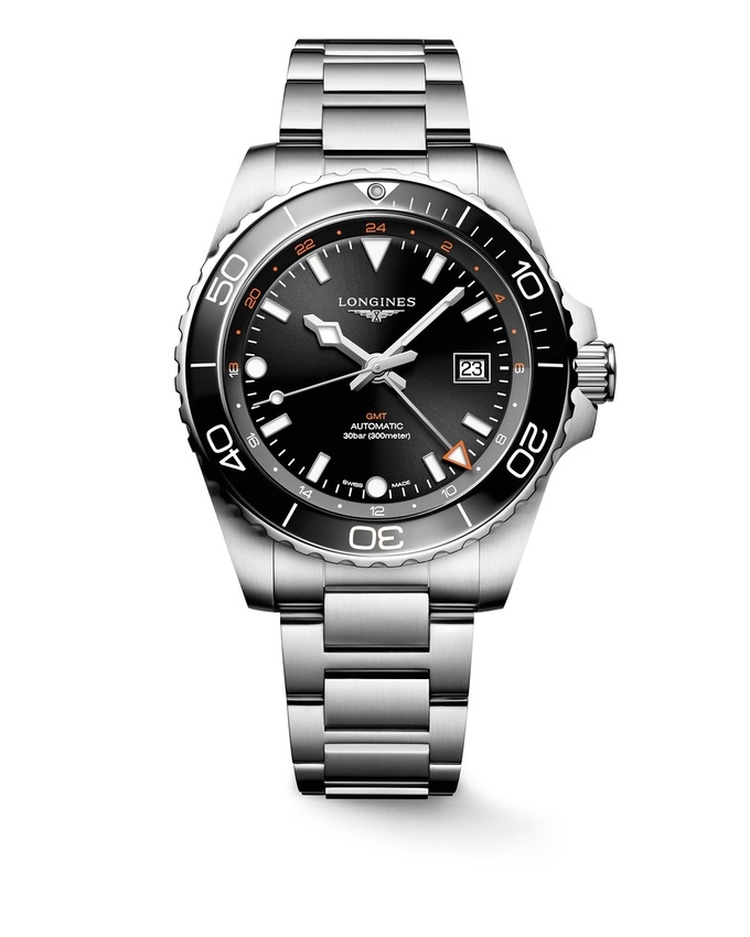 Longines L3.890.4.56.6 : Hydroconquest GMT 43 Stainless Steel / Black / Bracelet