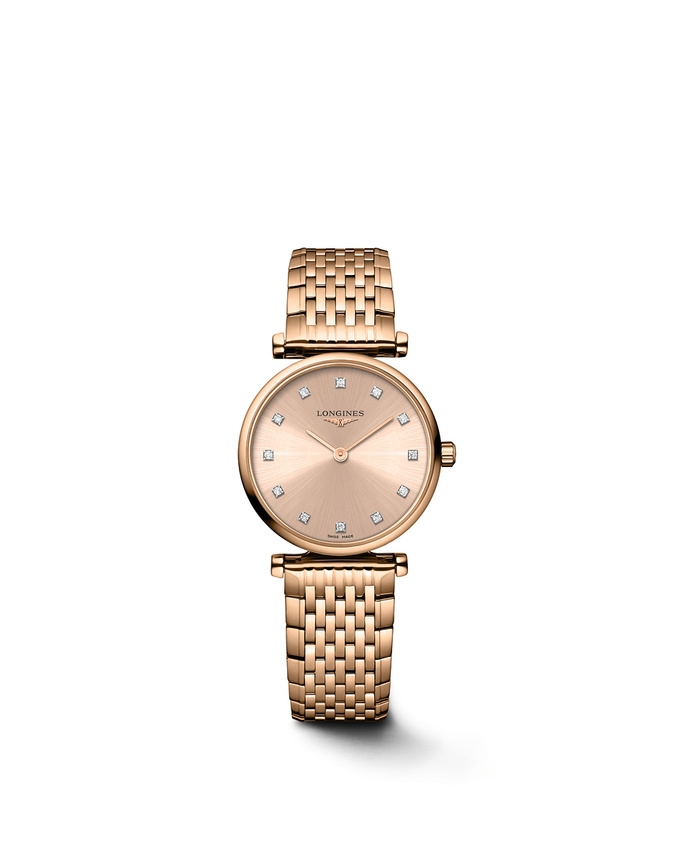 Longines L4.209.1.90.8 : La Grande Classique Quartz 24 Red Gold / Pink - Diamond / Bracelet