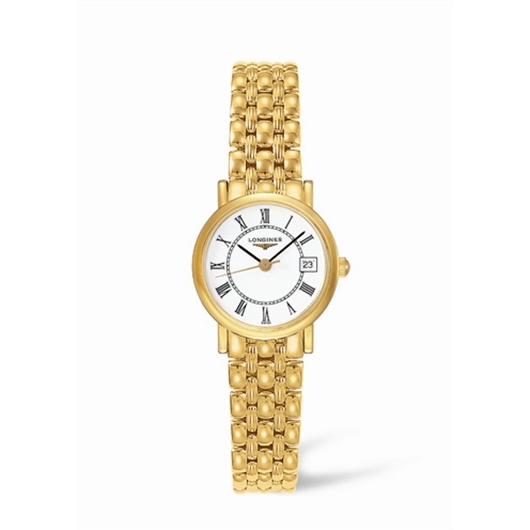 Longines L4.277.6.11.6 : Presence 23.5 Quartz Yellow Gold / White - Roman / Bracelet