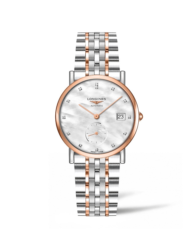 Longines L4.312.5.87.7 : Elegant Collection Small Second 34.5 Stainless Steel - Pink Gold / MOP / Bracelet