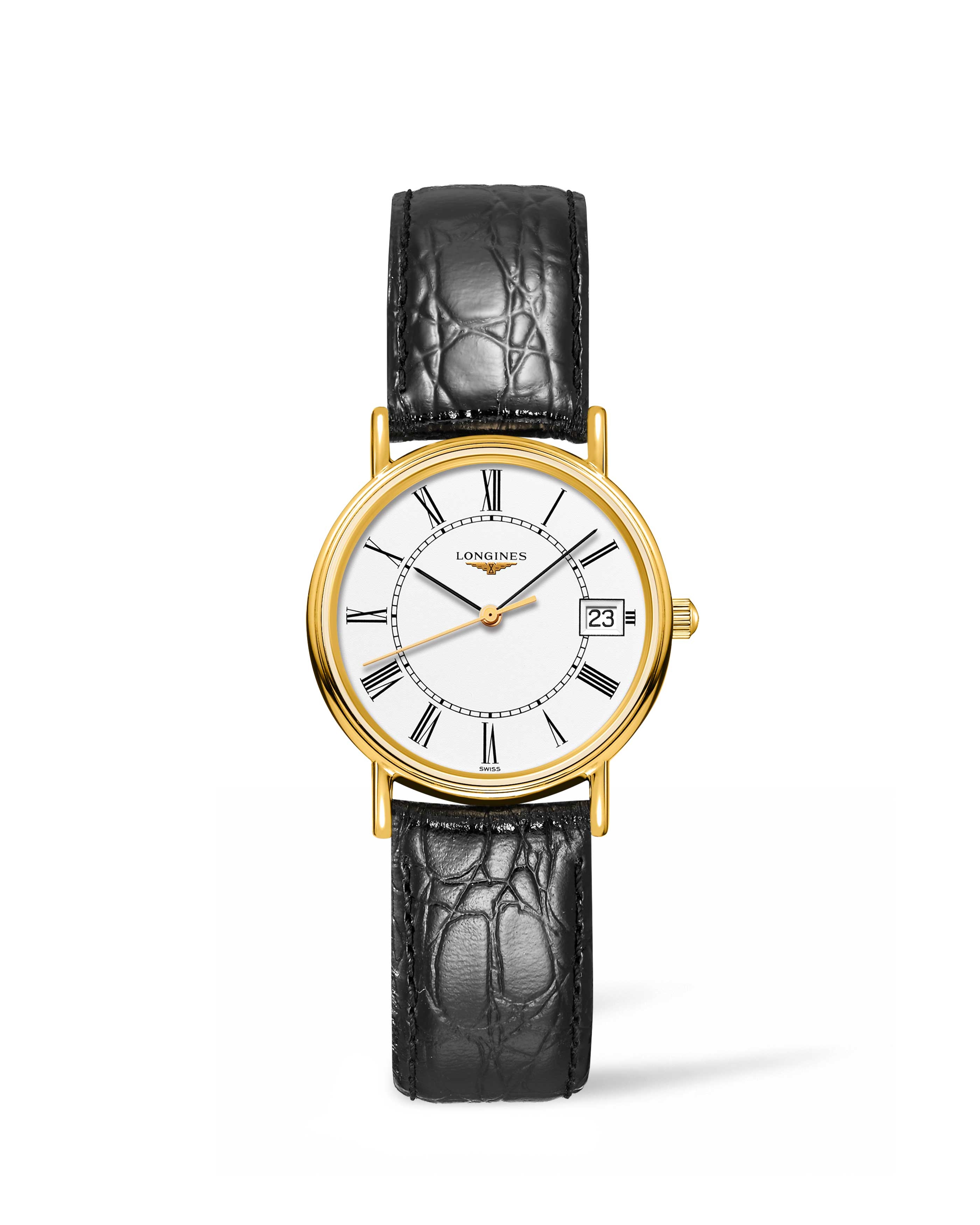 Longines L4.320.2.11.2 : Presence Quartz 30mm PVD Gold / White - Roman