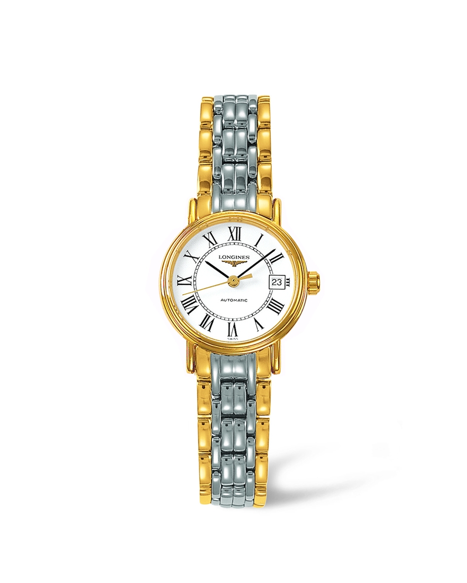 Longines L4.321.2.11.7 : Presence 25.5 Automatic PVD Gold / White - Roman / Bracelet