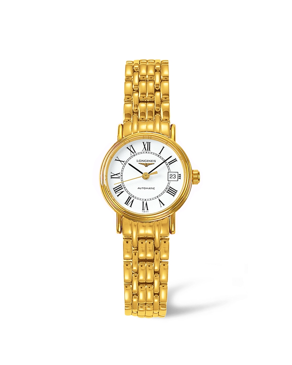 Longines L4.321.2.11.8 : Presence 25.5 Automatic PVD Gold / White / Roman / Bracelet